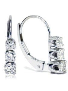 3 Stone Diamond Earrings 14K White Gold