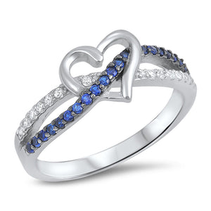 Blue Simulated Sapphire Infinity Knot Promise Heart Ring .925 Sterling Silver Band