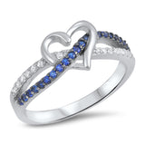 Blue Simulated Sapphire Infinity Knot Promise Heart Ring .925 Sterling Silver Band