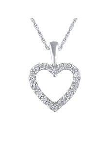 14K White Gold Cttw Genuine Diamond Heart Pendant Necklace,18"