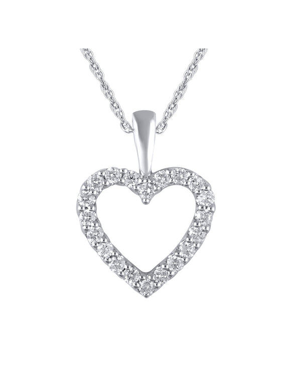 14K White Gold Cttw Genuine Diamond Heart Pendant Necklace,18