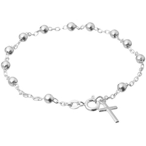 Italian Sterling Silver 3mm Round Bead Cross Bracelet