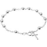 Italian Sterling Silver 3mm Round Bead Cross Bracelet