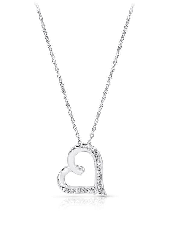 14K White Gold Diamond Accent Heart Pendant Necklace