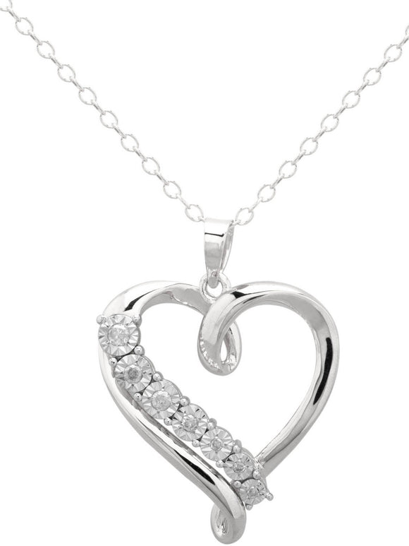 Brilliance Fine Jewelry  Carat T.W. Diamond Sterling Silver Swirl Heart Pendant