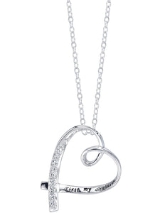 Sterling Silver First My Daughter, Forever My Friend CZ Heart Necklace