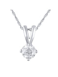 14K White Gold Genuine Diamond Solitaire Pendant Necklace