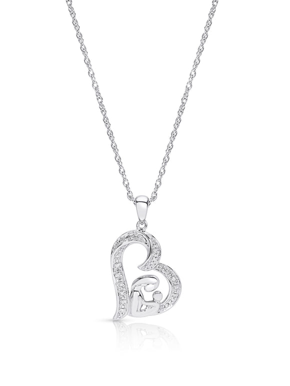 Sterling Silver Diamond Accent Mom and Child Pendant Necklace