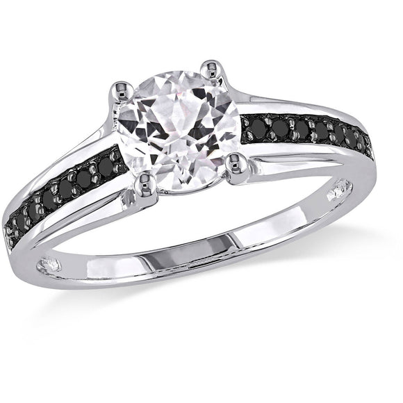 Created White Sapphire and 1/7 Carat T.W. Black Diamond Sterling Silver Ring