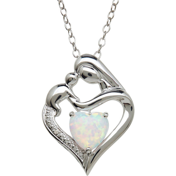 Brilliance Fine Jewelry Created Opal and Diamond Accent Mother and Child Heart