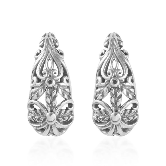 Shop LC Delivering Joy 925 Sterling Silver Filigree Oxidized Hoop Earrings