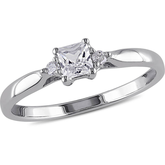 1/3cttw Princess-Cut Created White Sapphire and Diamond Accent Promise Ring in Sterling Silver