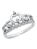 Sz 7 Sterling Silver Cubic Zirconia Princess Heart Crown Tiara CZ Band Ring