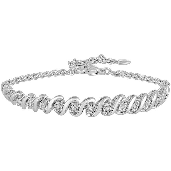 Carat T.W. Diamond Sterling Silver S-Tennis Adjustable Bracelet